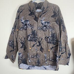 Rugged Earth Outfitters Western Deer Long Sleeve Button Down Shirt Size L Brown‎